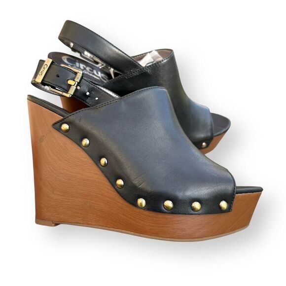 Circus by Sam Edelman Clara Black Platform Wedge Sandals Size 8M - Picture 1 of 10
